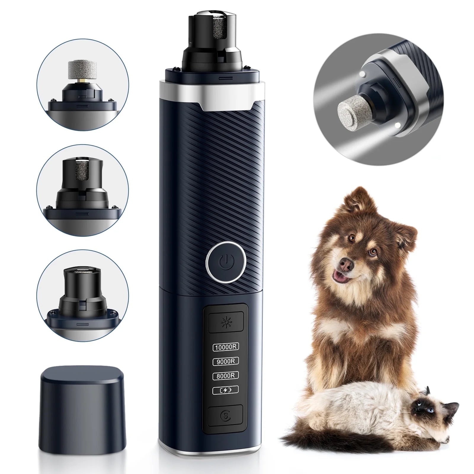 Dog Nail Grinder, Pet Nail Trimmer for Dog Cat W/Lights, Low Vibration, LCD Display, Quiet 3 Speeds Electric Pet Nail Polisher, Clipper Grooming Tool for All Breed