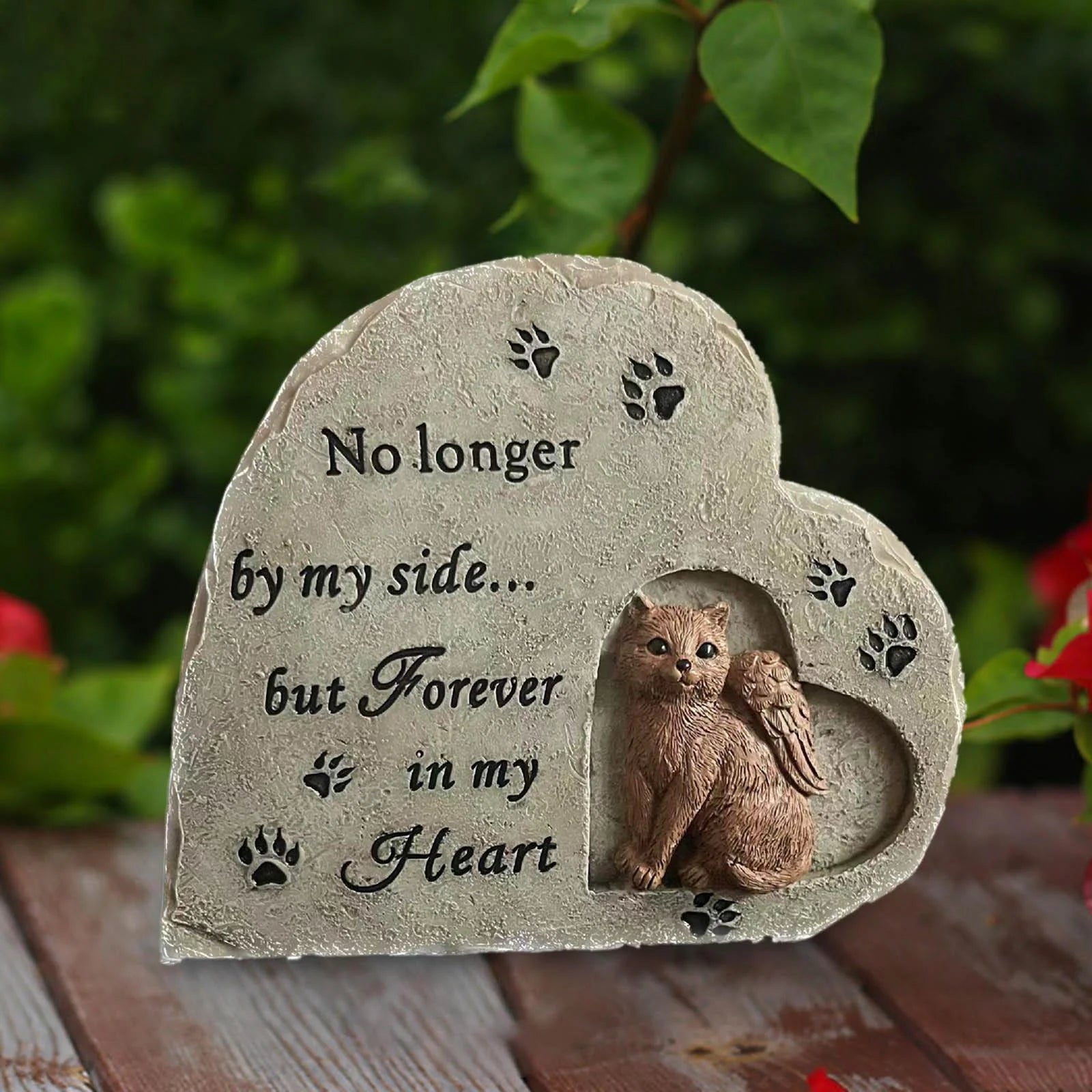 Pet Cat Memorial Stone Resin Cat Statues with Angel for Porch Outdoors Lawn