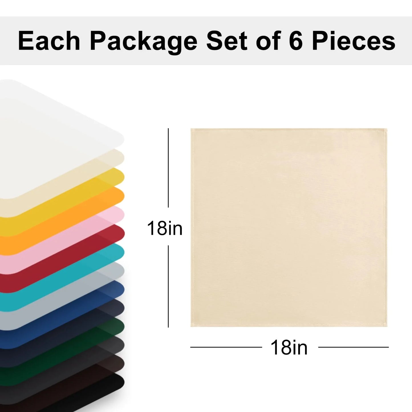 Cloth Dinner Napkin Set of 6, 18 X 18 Inch, Soft Reusable Absorbent Cloth Napkins for Wedding, Banquet, Restaurant, Hotel and Home, Polyester Blend, Beige