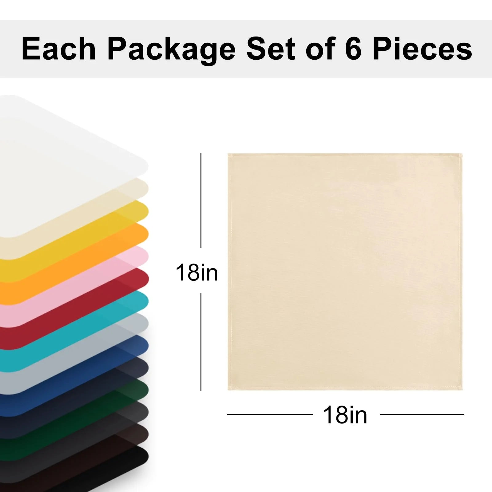 Cloth Dinner Napkin Set of 6, 18 X 18 Inch, Soft Reusable Absorbent Cloth Napkins for Wedding, Banquet, Restaurant, Hotel and Home, Polyester Blend, Beige