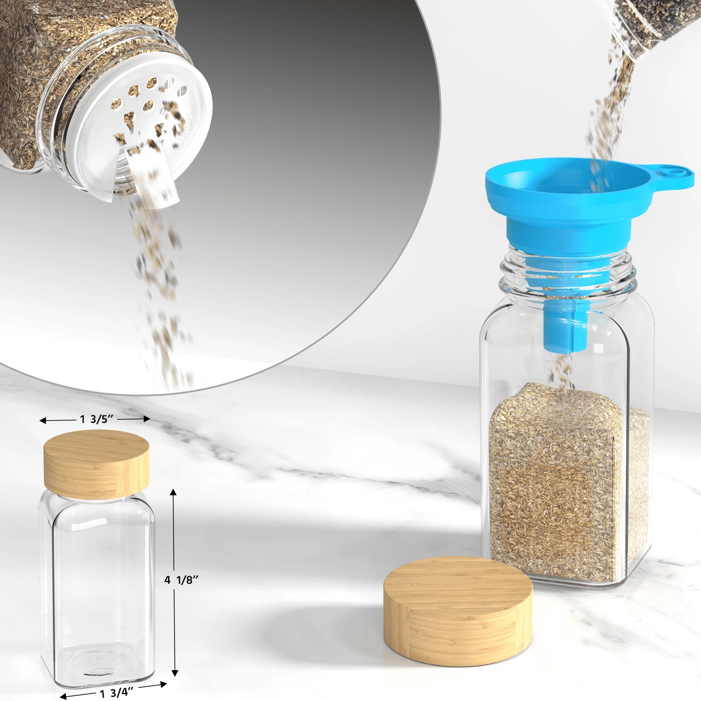 24 Pack Glass Spice Jar,Bamboo Lid Glass Spice Jars, Kitchen Spice Storage Jar, Spice Storage Jar,Kitchen Food Storage Tanks,Preprinted Spice Labels,Kitchen Organizer