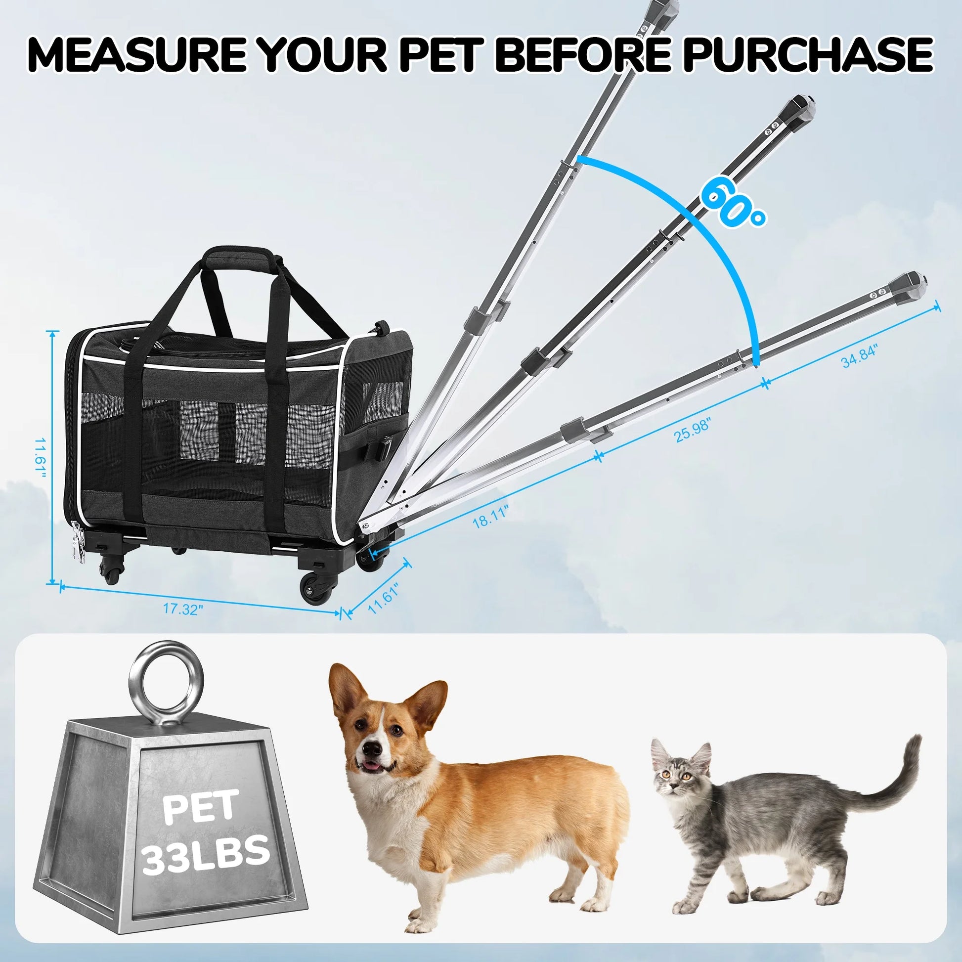 Pet Carrier with Wheels for Small to Medium Dogs and Cats - Ideal for Travel, Flight, Camping, and Outdoor Use