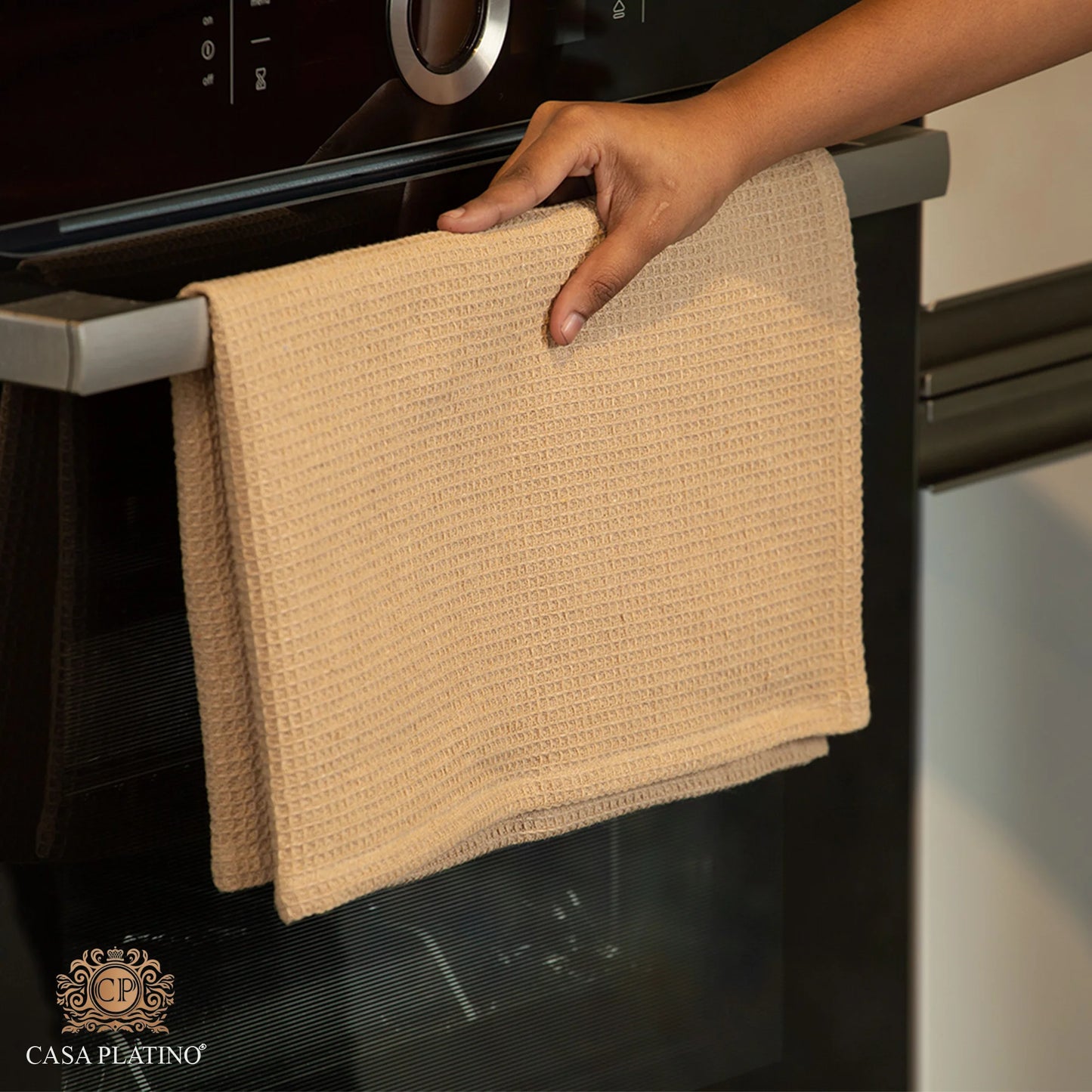 Kitchen Towels Set - Pack of 12 Cotton Dish Towels for Drying Dishes, 18”X 28”, Kitchen Hand Towels, Quick Drying Kitchen Towel Set - Beige