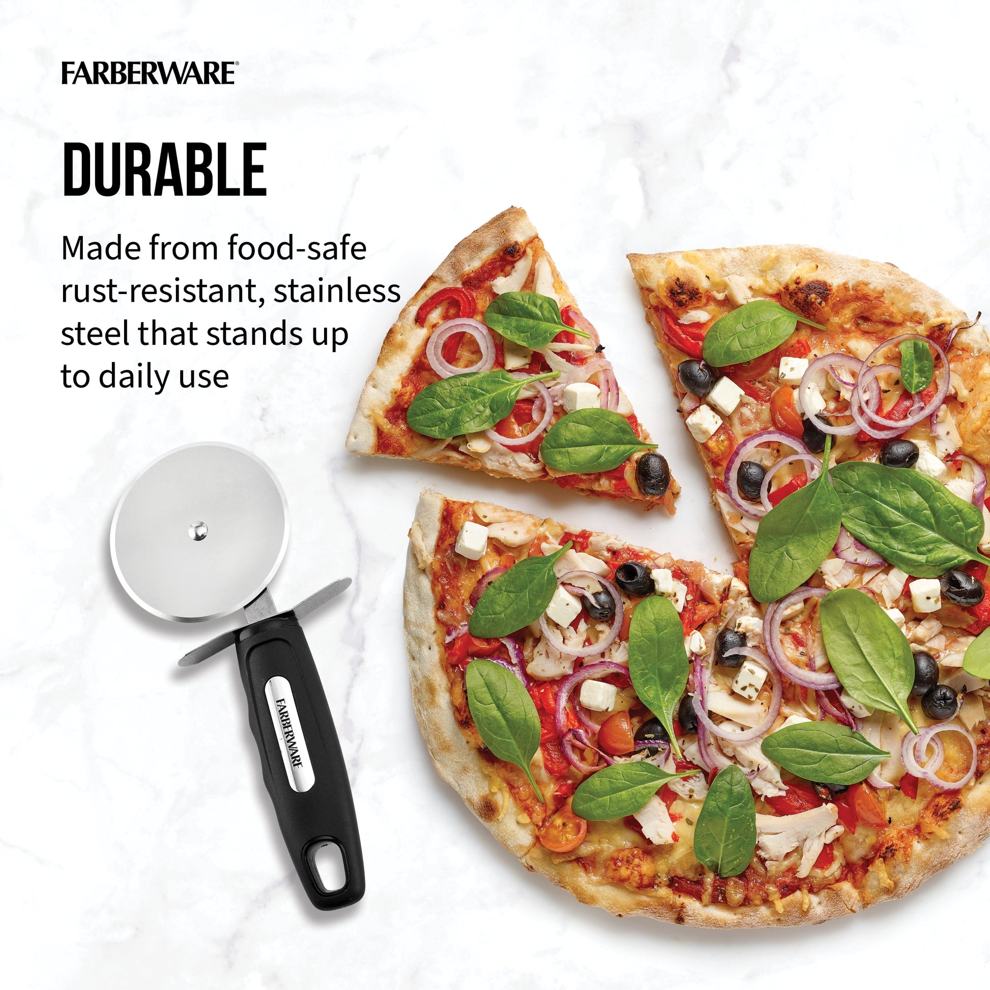 Professional Stainless Steel Pizza Cutter with Black Handle