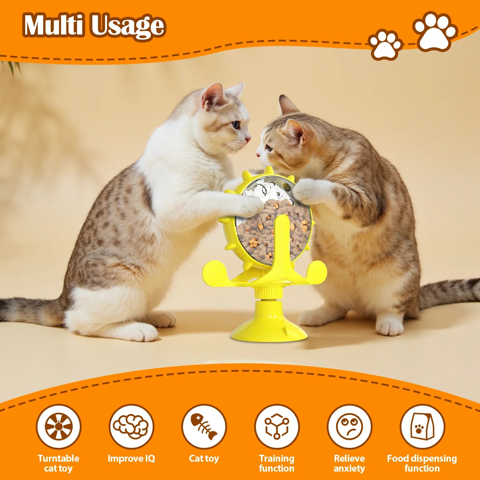 Interactive Cat Food Treats Dispenser Toy for Indoor Cats, 360° Rotating Windmill Suction Cup Toys for Small Pet, Puzzle Original Slow Dog Feeder Snack Distribution & Exercise Wheel Toy