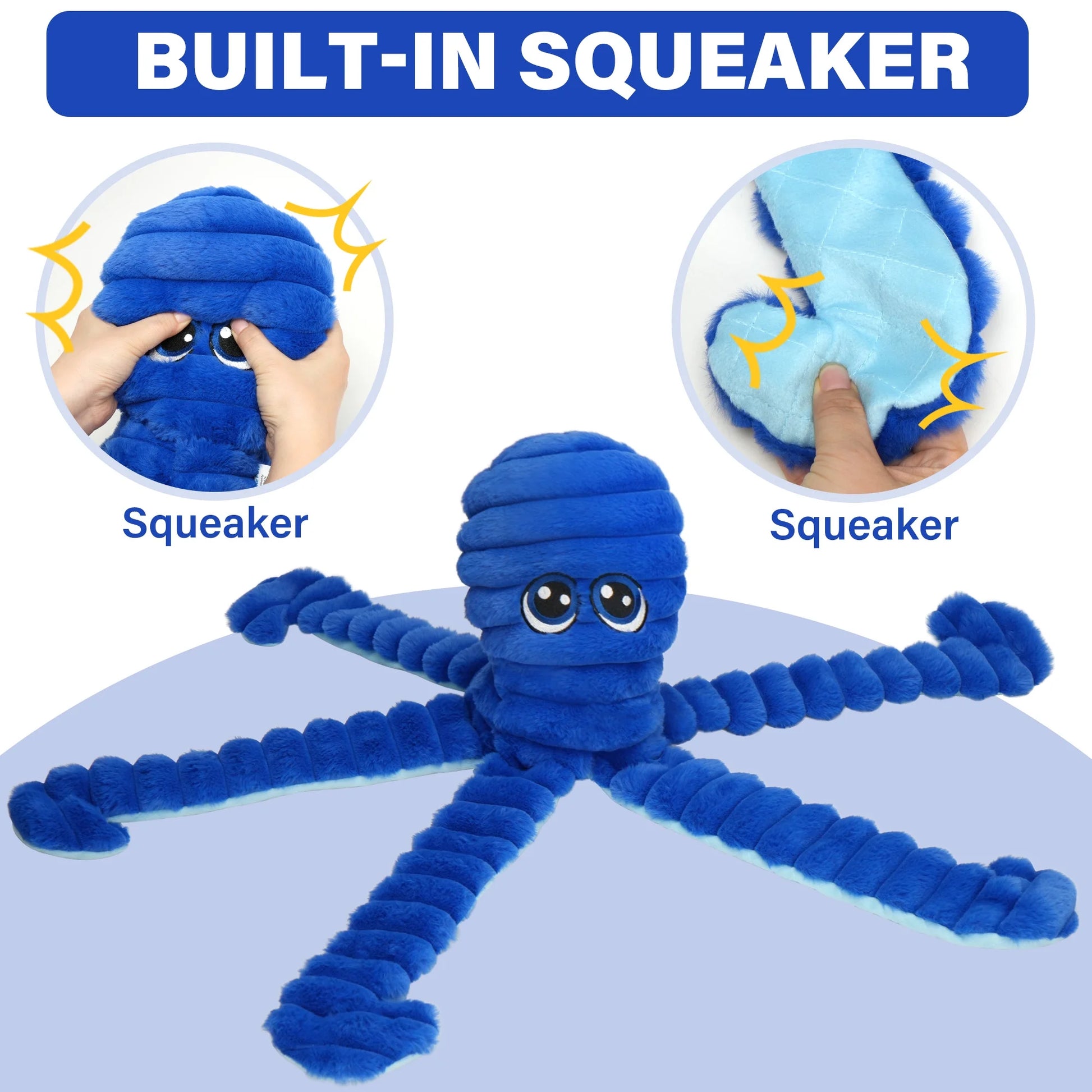Extra Large Crinkle Squeaky Dog Chew Toy for Large Dogs - 27” Blue Octopus