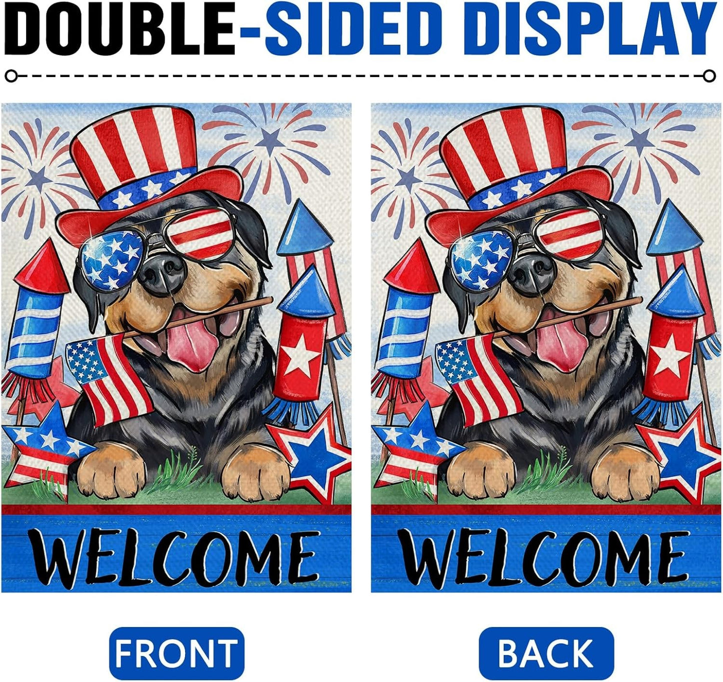 Welcome 4Th of July Rottweiler Dog Patriotic Decorative Garden Flag, America Pet