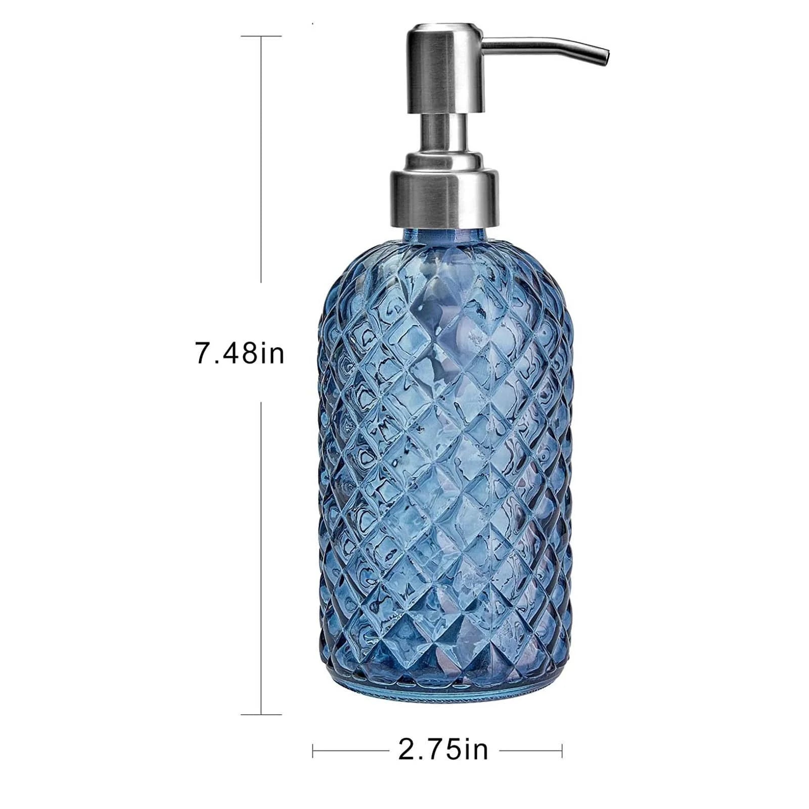 Glass Pump Soap Dispenser Bottle Body Wash Dispenser Durable Hand Soap Dispenser Lotion Dispensers for Kitchen Laundry Hotel Blue