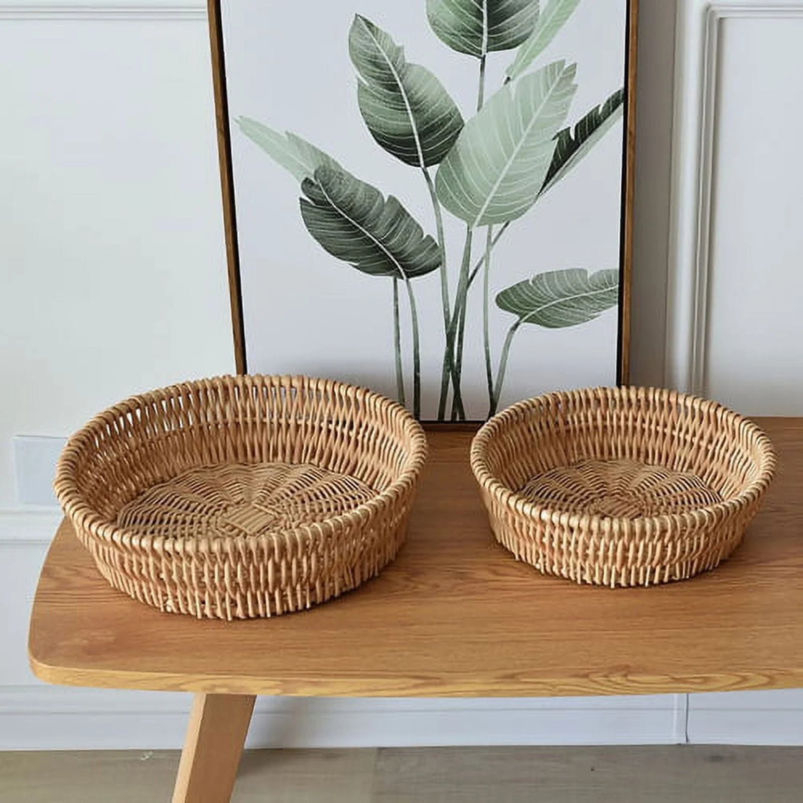 20Cm round Rattan Basket Set - Wicker Storage Basket for Fruit, Bread & Decor | Empty Gift Basket for Pantry & Bathroom | Countertop Baskets Handwoven Rattan Baskets for Kitchen & Home(Beige)