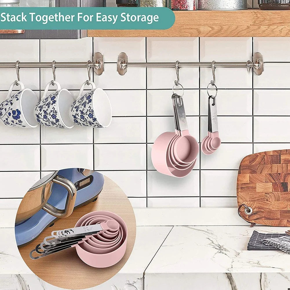 8 Pcs/Set Measuring Cups Multipurpose Spoons with Stainless Steel Handles Pink Baking Accessories Kitchen Gadgets Tool