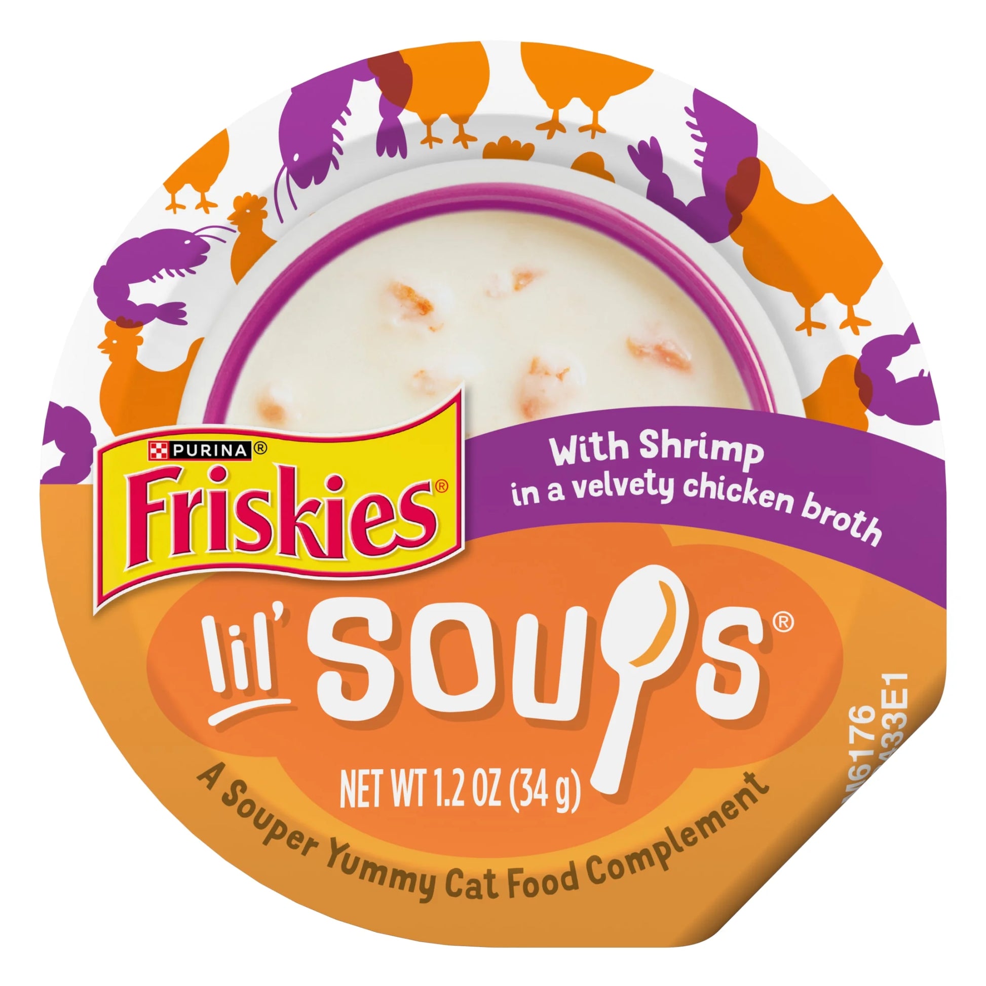 Purina  Grain-Free Lickable Cat Food Toppers Lil’ Soups with Shrimp in Velvety Chicken Broth, 1.2 Oz Cups (8 Pack)