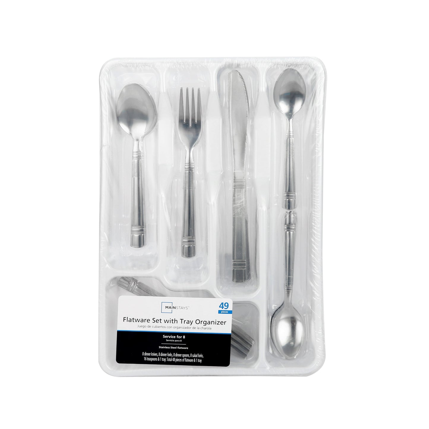 49 Piece Elena Adult Stainless Steel Flatware and Organizer Tray Value Set Silver, Service for 8
