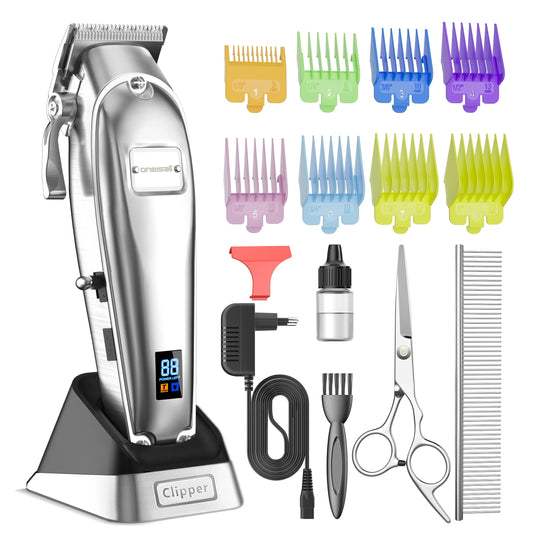 Professional Dog Grooming Clippers Kit, 2 Speed Heavy Duty Cordless Hair Shears Trimmers for Thick Heavy Coats,With Metal Blade for Dogs Cats Animals, All Metal Design Pet Clippers Electric
