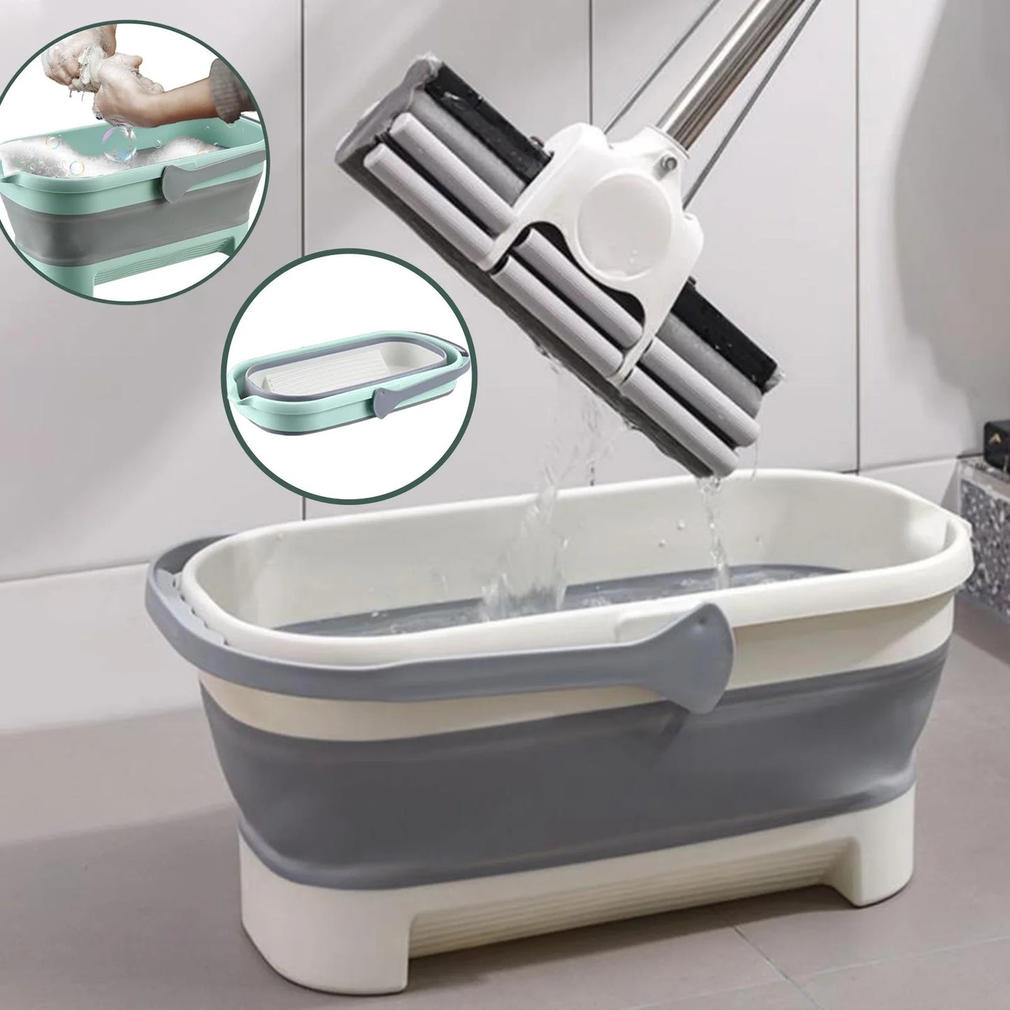 Large Collapsible Mop Bucket Collapsible Bucket 4.2Gallon(17L) with Handle for House Cleaning,Space Saving Outdoor Multiuse Foldable Water Pail for Camping