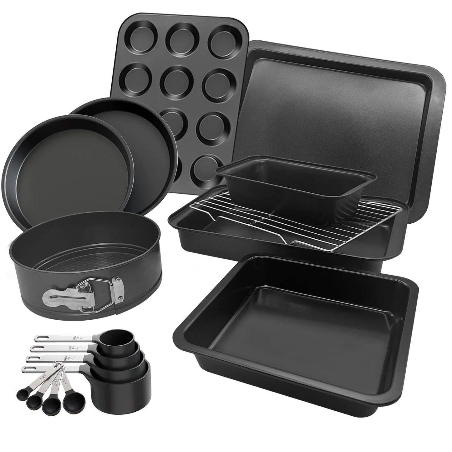 Premium 17 Piece Bakeware Sets | Carbon Steel, Non Stick & Oven Safe up to 500°F | Complete Baking Kit Includes 9 Inch round Cake Pans - Spring Form Pan - Cookie Sheets - Muffin Pan & Much More