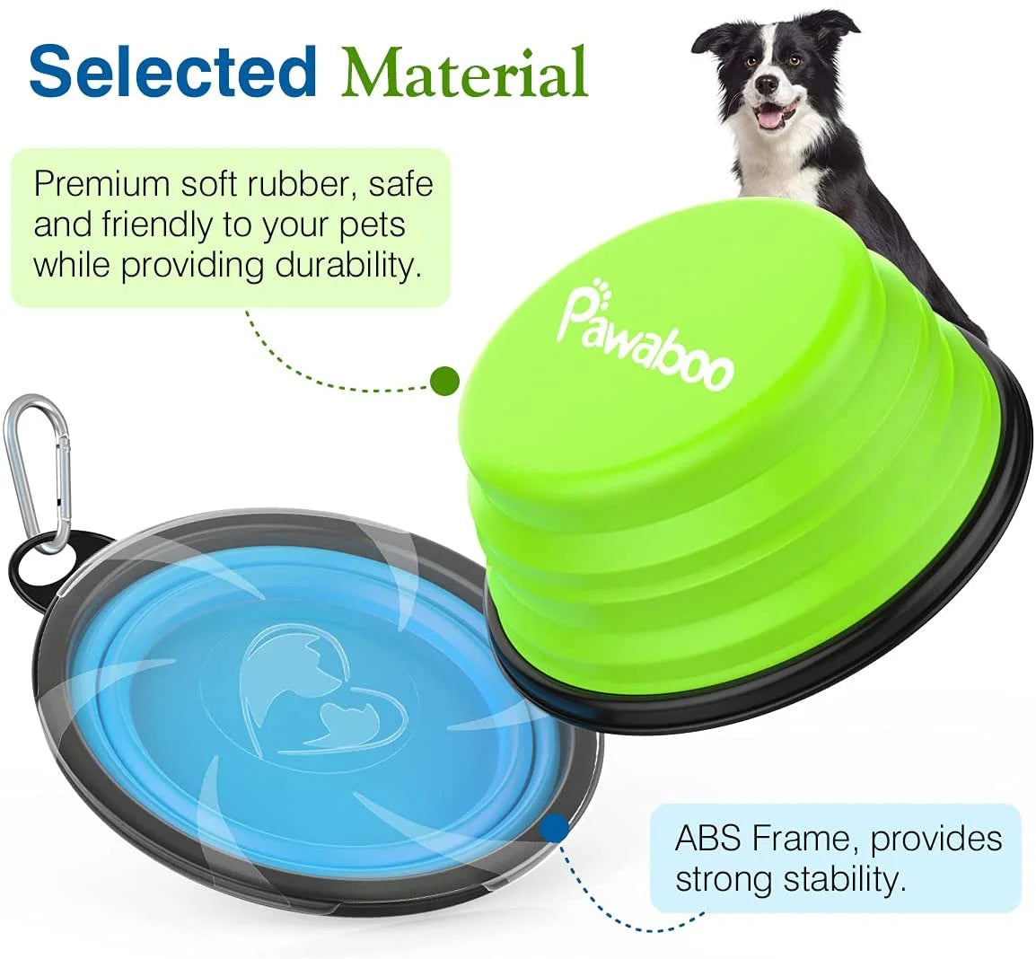 Collapsible Dog Bowls 2 Pack, Silicone Feeding Watering Bowls with Lids & Carabiners for Dogs Cats, Portable Water Feeder Food Bowl for Walking Traveling Home Use, 1000Ml, Blue + Green