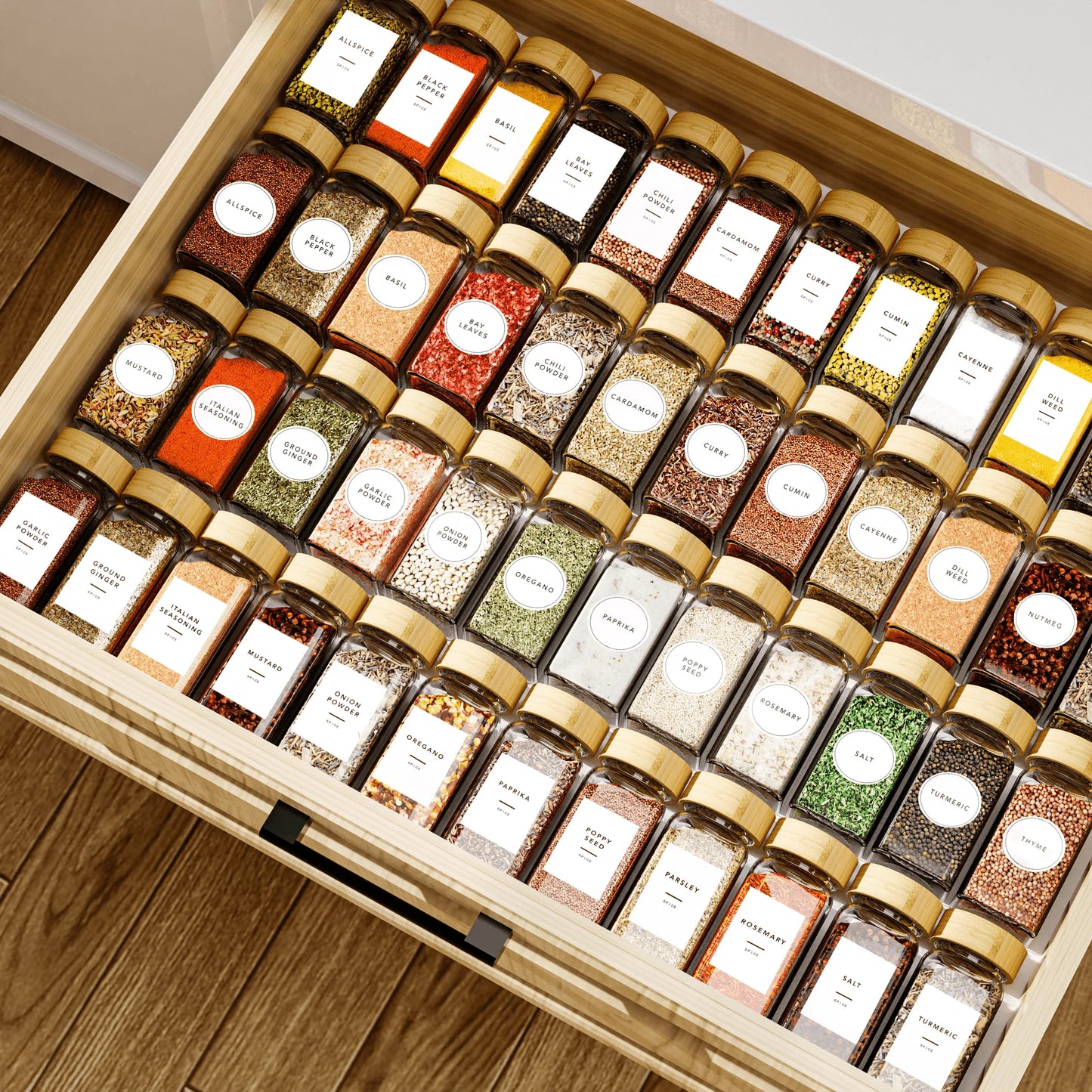 24 Pack Glass Spice Jar,Bamboo Lid Glass Spice Jars, Kitchen Spice Storage Jar, Spice Storage Jar,Kitchen Food Storage Tanks,Preprinted Spice Labels,Kitchen Organizer