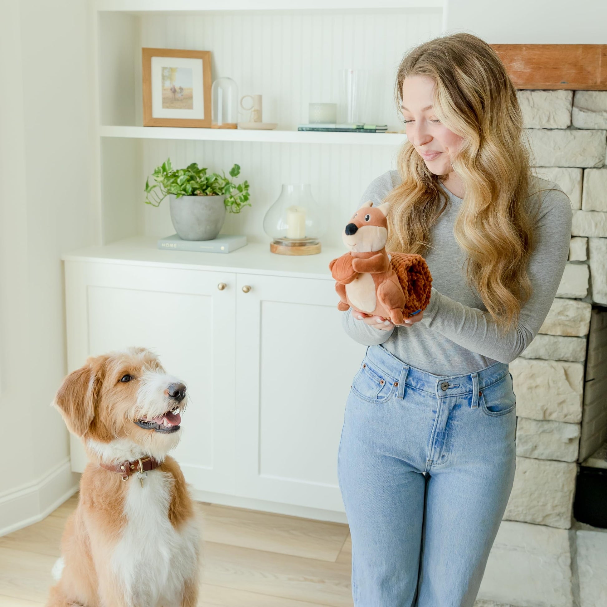 Deluxe Plush Crinkle Dog Toy with Tug-of-War Feature and Squeaker - Durable Enrichment Toy with Snack Pockets for Small, Medium, and Large Dogs