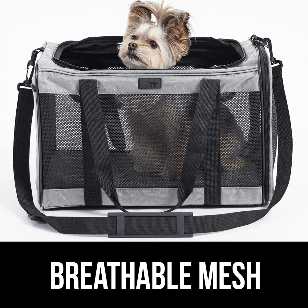 Portable Cat Carrier and Dog Kennel for Pets up to 15 lbs, Airline-Approved Travel Bag, Gray
