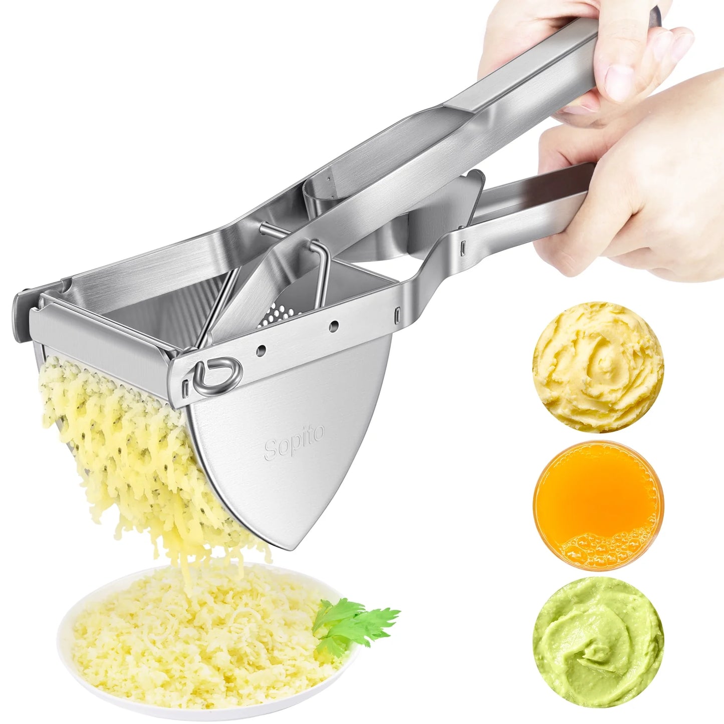 Potato Ricer, Stainless Steel Non-Slip Grip Potato Masher for Commercial and Home Use 11.5" X 3.2" X 4"