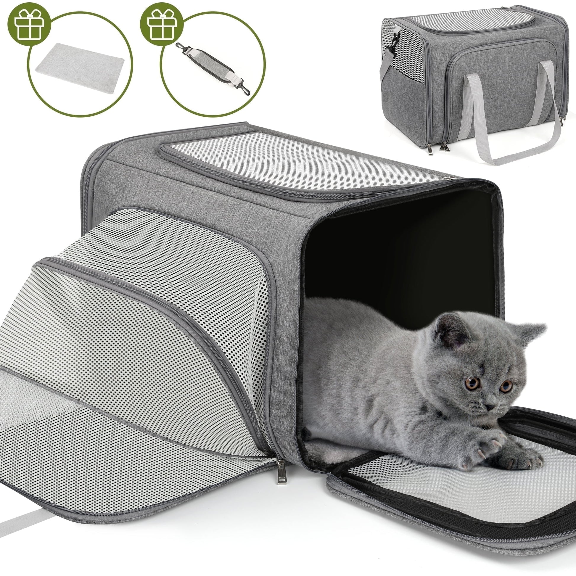 Expandable Soft-Sided Pet Carrier - Airline Approved Collapsible Design for Cats, Puppies, and Small Dogs (19" x 13" x 13")