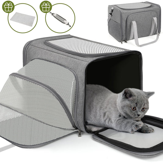 Expandable Soft-Sided Pet Carrier - Airline Approved Collapsible Design for Cats, Puppies, and Small Dogs (19" x 13" x 13")