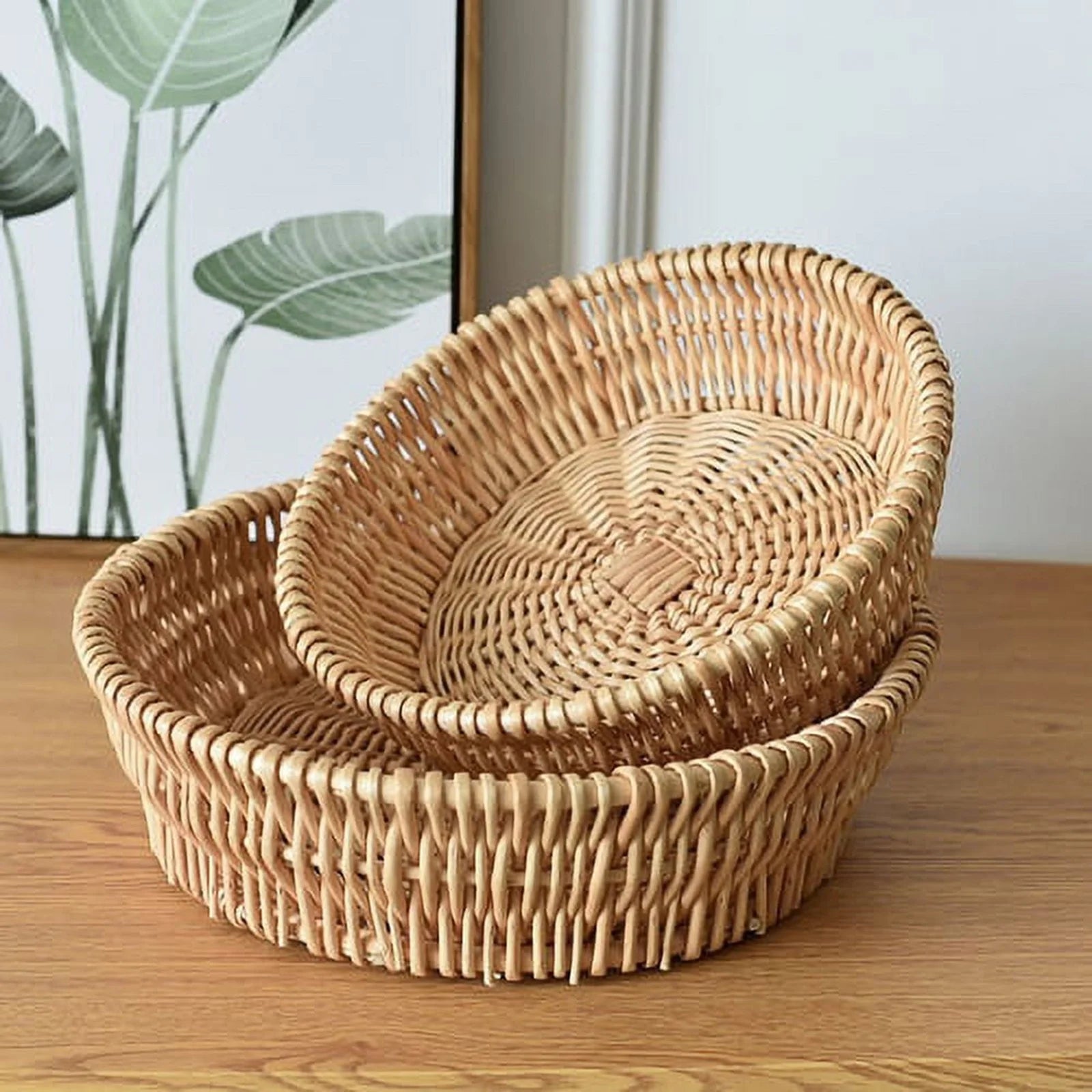 20Cm round Rattan Basket Set - Wicker Storage Basket for Fruit, Bread & Decor | Empty Gift Basket for Pantry & Bathroom | Countertop Baskets Handwoven Rattan Baskets for Kitchen & Home(Beige)