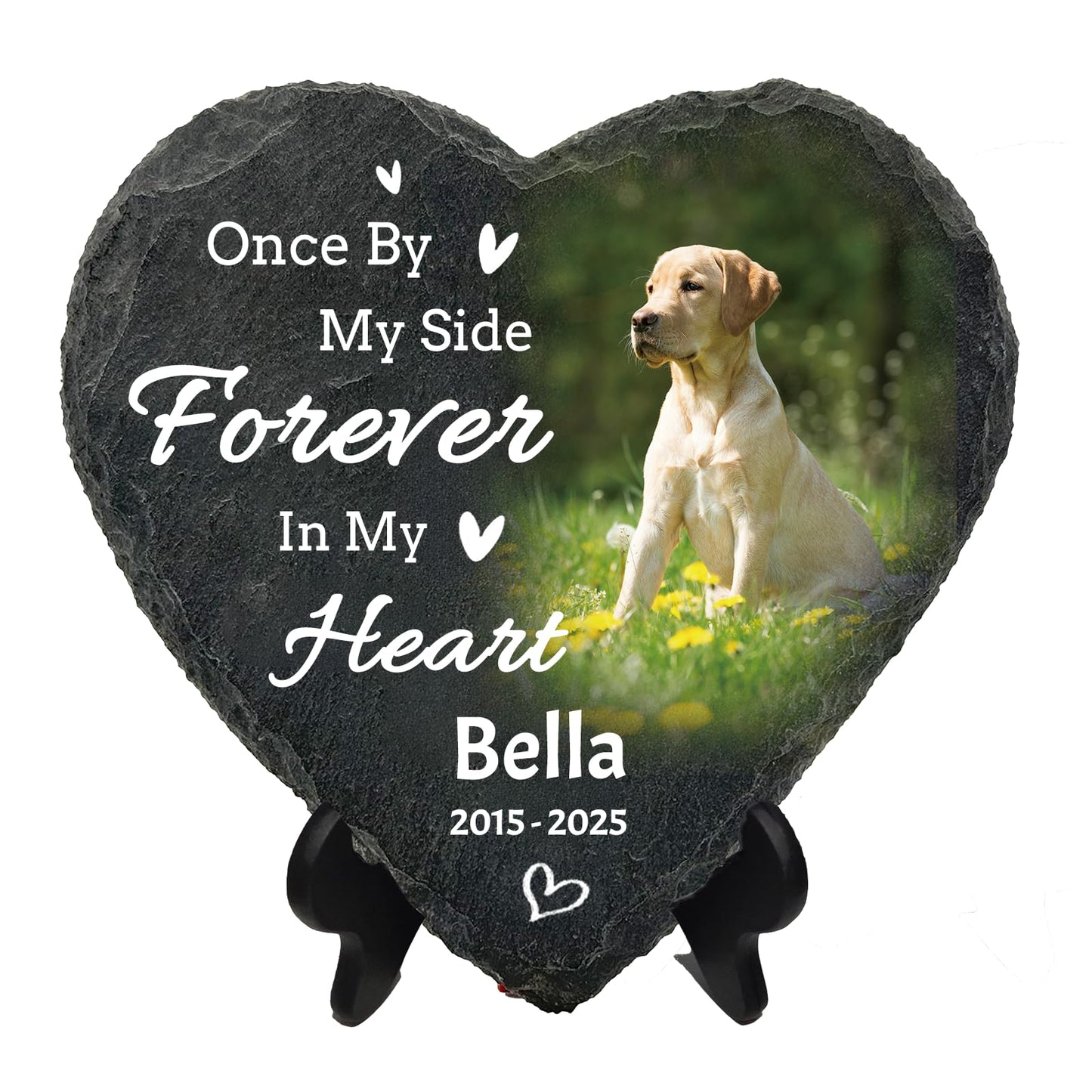 Surpriza Personalized Pet Memorial Heart Stone Plaque with Stand, Custom Photo Remembrance Tribute Gift,Dog Cat Loss Sympathy Bereavement Gifts