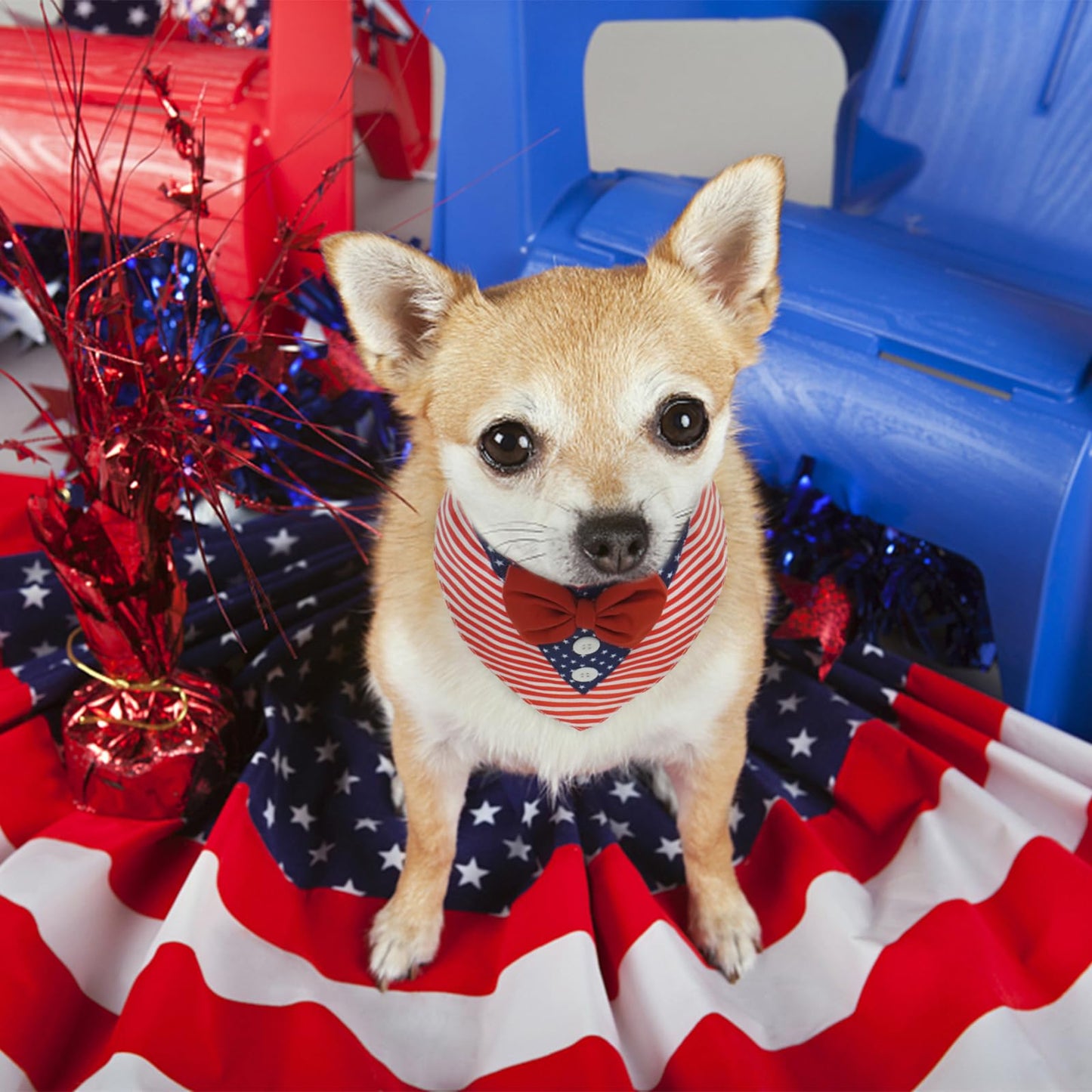 FUAMEY Independence Day Dog Scarfs 4th of July American Flag Triangle Bibs with Bow Tie
