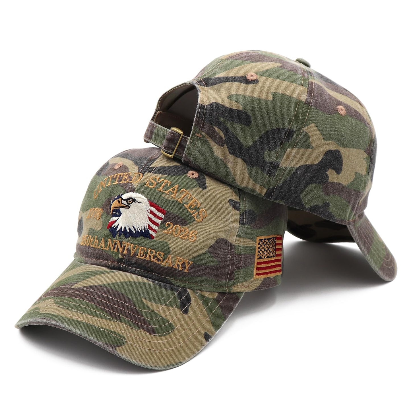 250 Anniversary USA Hat Adjustable Embroidered Eagles Hats 250th Anniversary Patriotic Washed Cap Camo