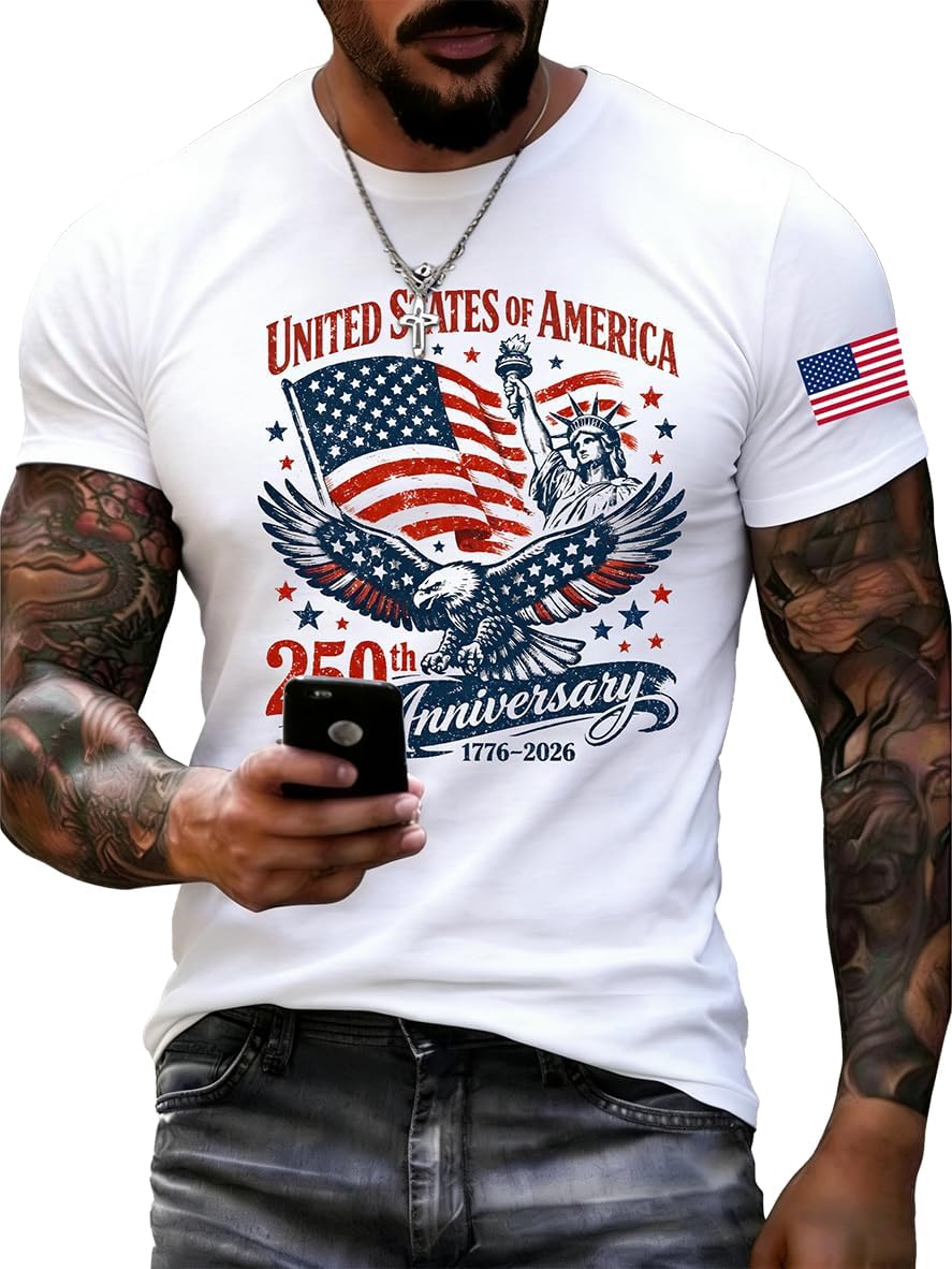 DEPENSL Mens 250 Anniversary USA Shirt 1776-2026 250th Anniversary American Flag Shirt America 250 Merchandise 4th of July Outfits Independence Day Patriotic Shirts for Men(White, X-Large)