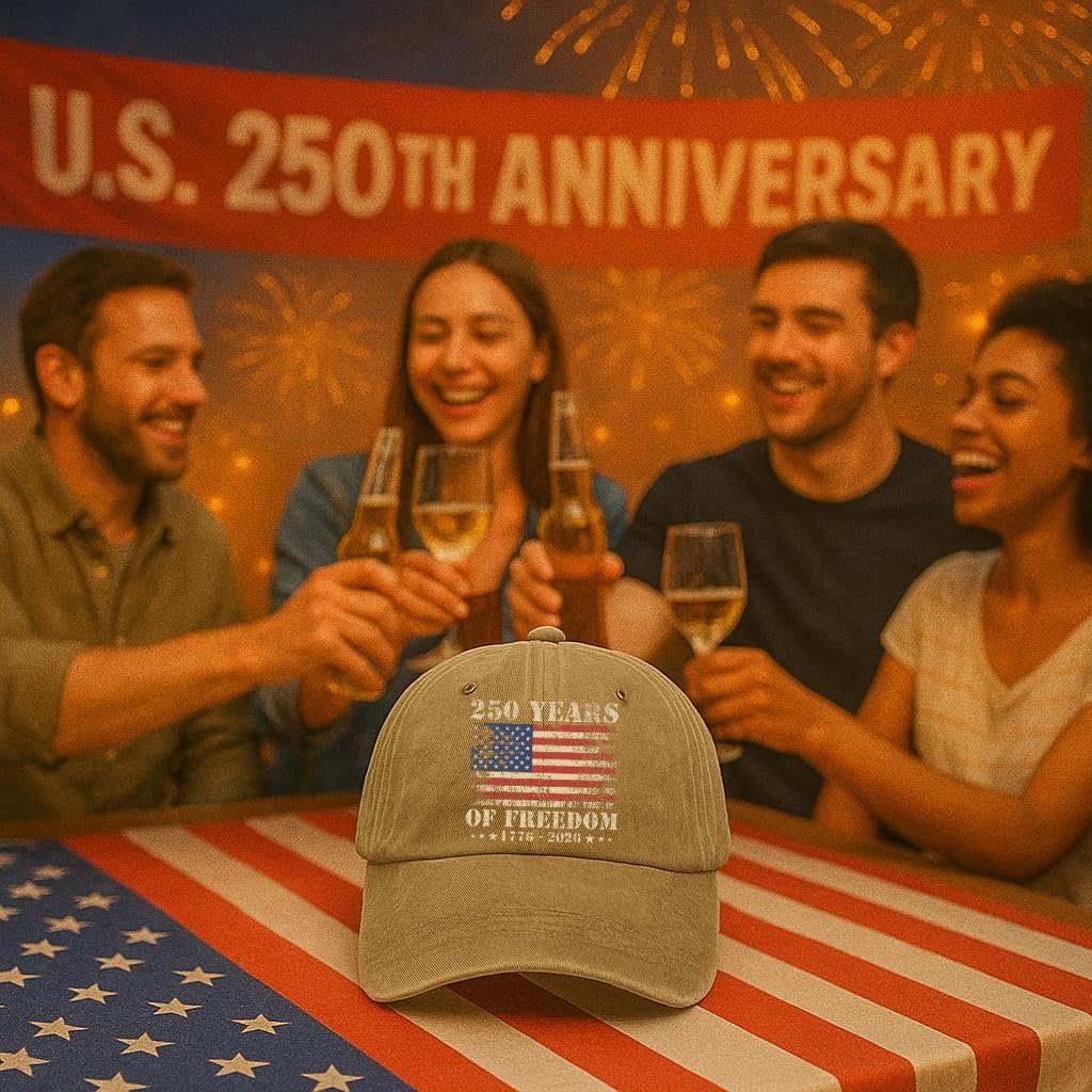 250th Anniversary USA Hat, 250 Anniversary USA Hat, Vintage Patriotic Washed Cotton Baseball Cap for Men Women, 1776–2026 Freedom Gifts
