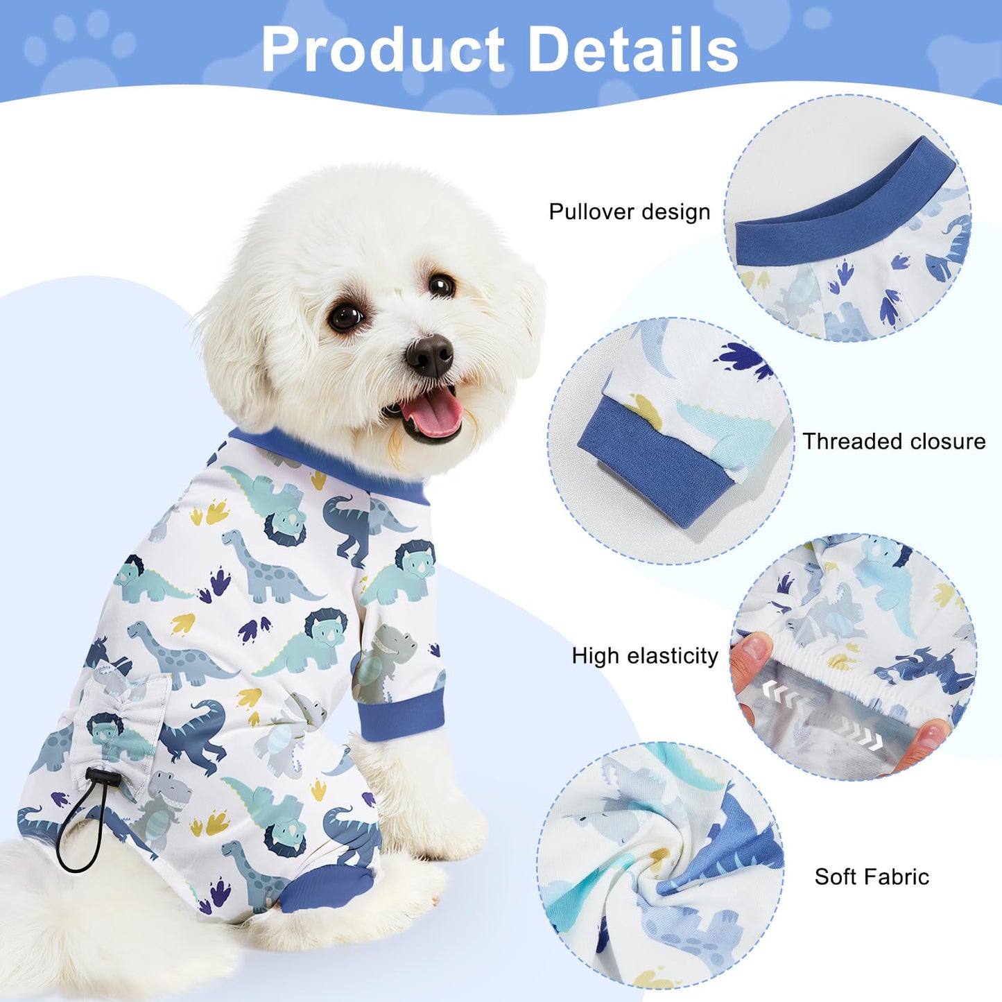Bienbee Dog Pajamas, 4 Pack Dog Recovery Suit Shedding Suit Cute Soft Puppy Clothes Dogs Pjs Onesies Jammies Adjustable Breathable & Stretchy Clothes for Small Medium Large Dogs Girl Boy Puppy-M