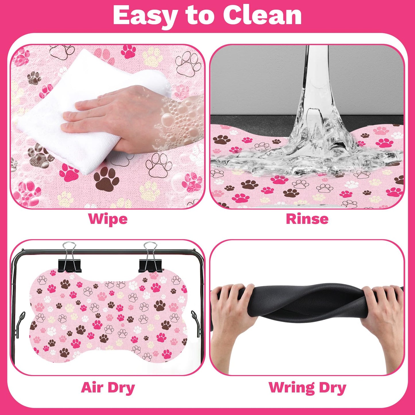 Pet Dog Cat Food Mat, Absorbent Bone Shaped Dog Bowl Mats for Food and Water, Non Slip Cute Dogs Cat Placemats Feeding Mat with Rubber for Floors Indoor Puppy Pet Accessories Supplies 12"x20" Pink