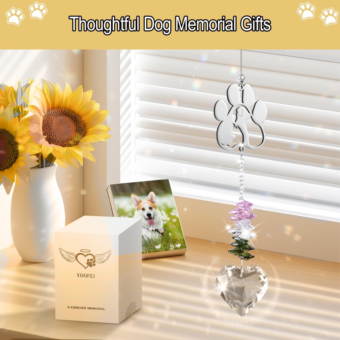 Pet Memorial Suncatcher Hanging Ornament, Dog Memorial Gifts for Loss of Dog, Sympathy Dog and Cat Remembrance Gifts