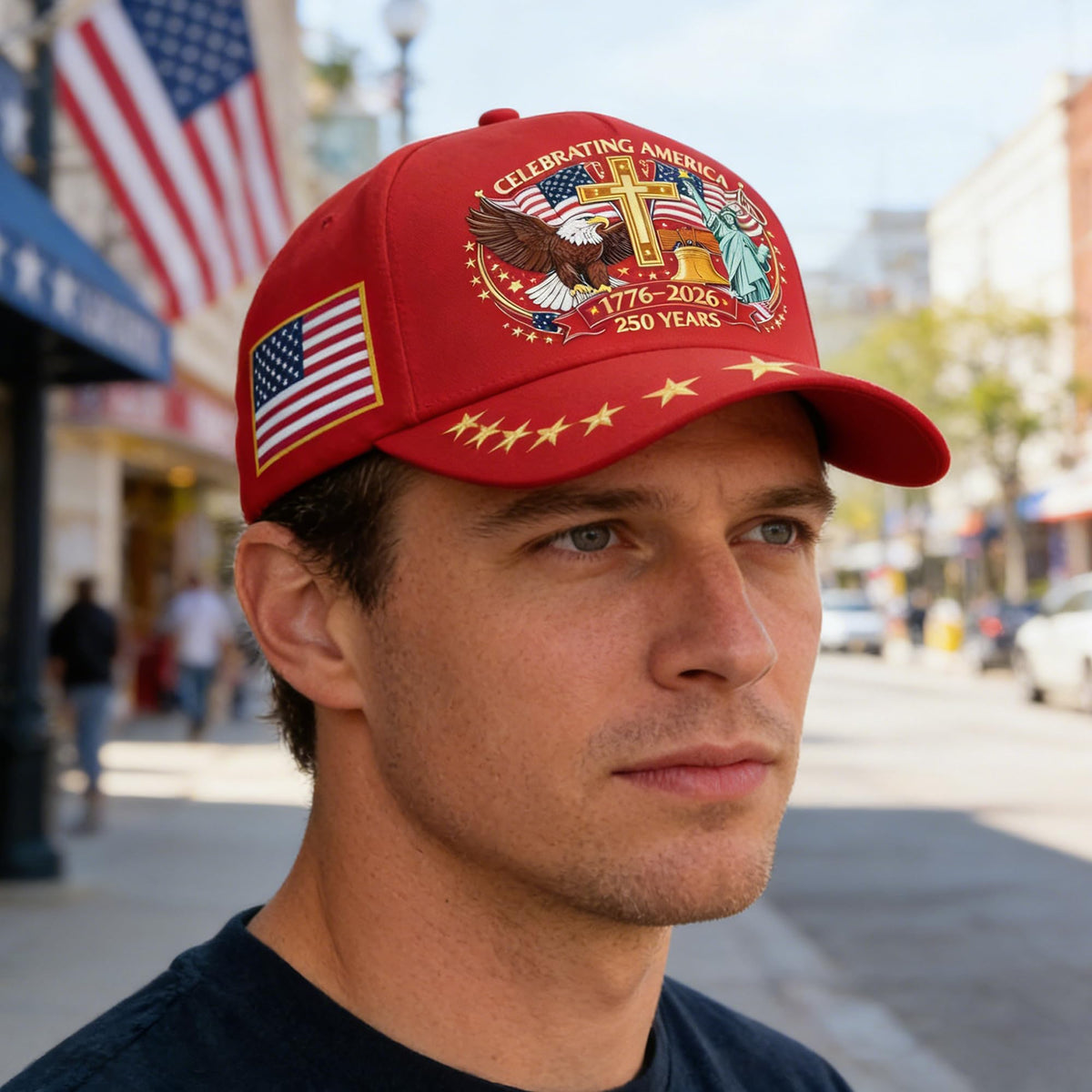 250 Anniversary USA Hat Eagle & Liberty & Cross 1776-2026 United States 250th Hats Patriotic Patterned Baseball Cap for Men Women Red