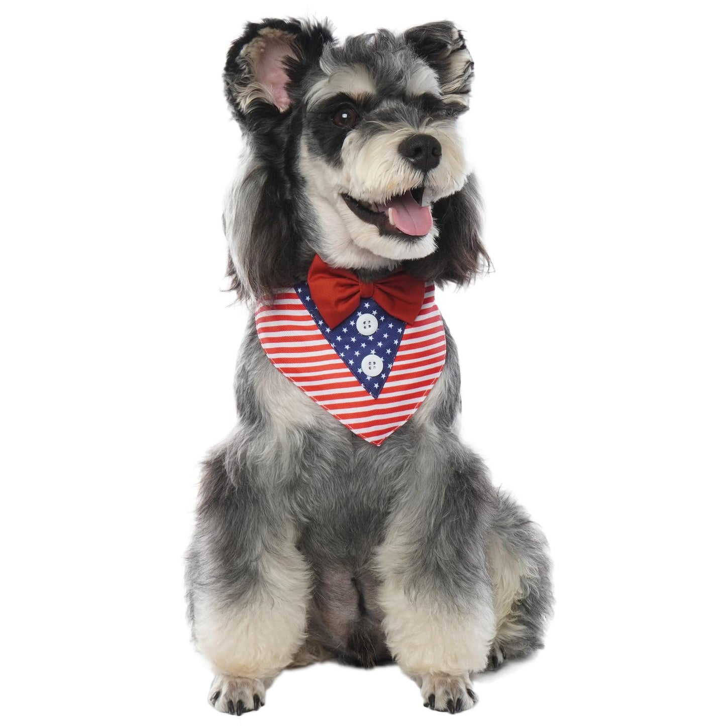 FUAMEY Independence Day Dog Scarfs 4th of July American Flag Triangle Bibs with Bow Tie
