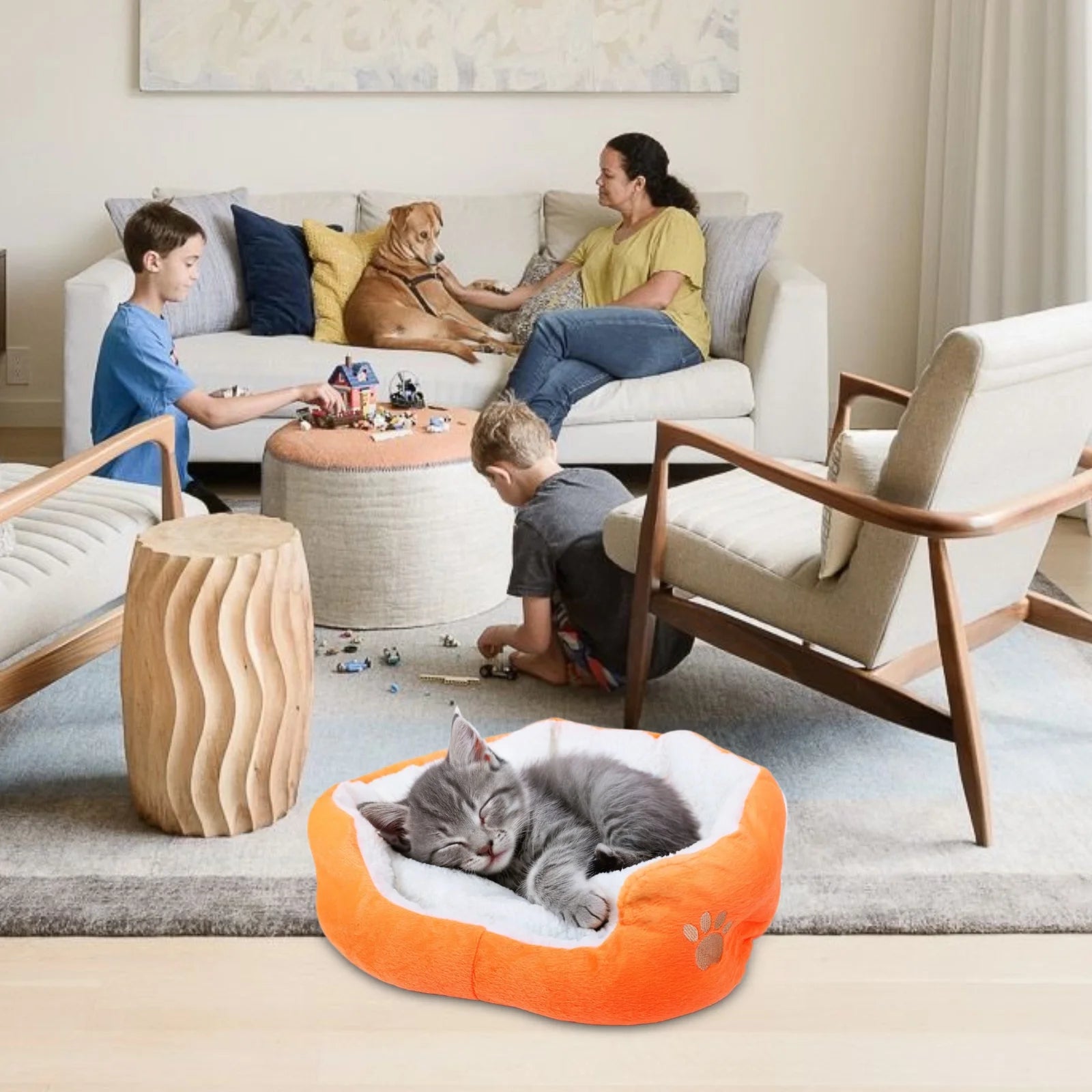 Dog Beds for Small Dogs Puppy Bed Pet Cats Bed with Removable Cushion for Indoor Cats Dogs, Orange