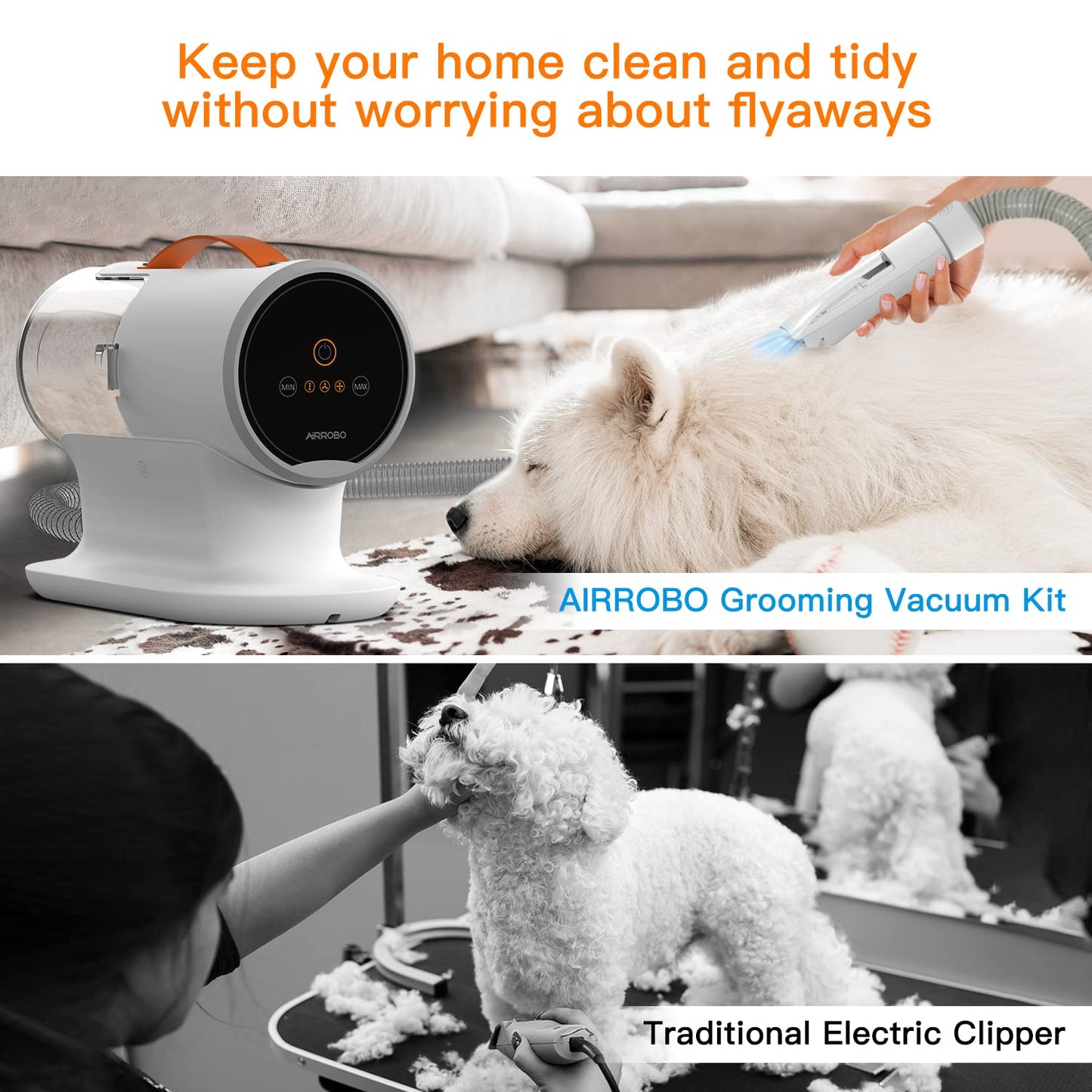 AIRROBO Dog Grooming Vacuum Kit,12000Pa Strong Pet Vacuum for Shedding,Grooming Hai,Quiet,PG100,2L Large Capacity