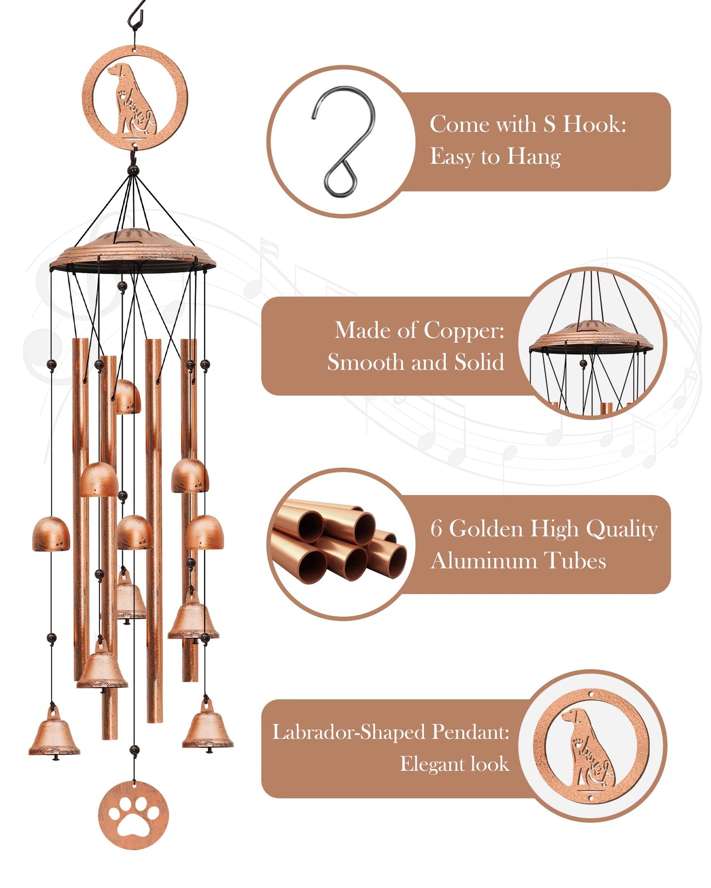 Dog Wind Chimes for Outside, Dog Gifts for Dog Lovers, Unique Memorial Sympathy Gift, Aluminum Windchimes Outdoors Garden Decor