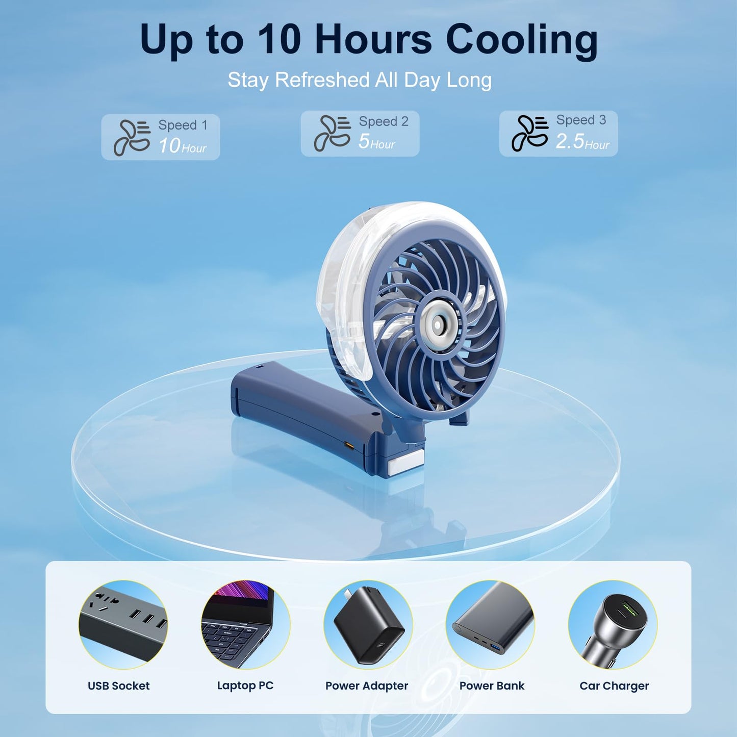 HandFan Upgraded Portable Handheld Misting Fan, Rechargeable Personal Mister Fan, Spray Water Mist Fans, Mini Cooling Hand Fans for Summer Beach Travel Concerts, Gifts for Women(Royal Blue)