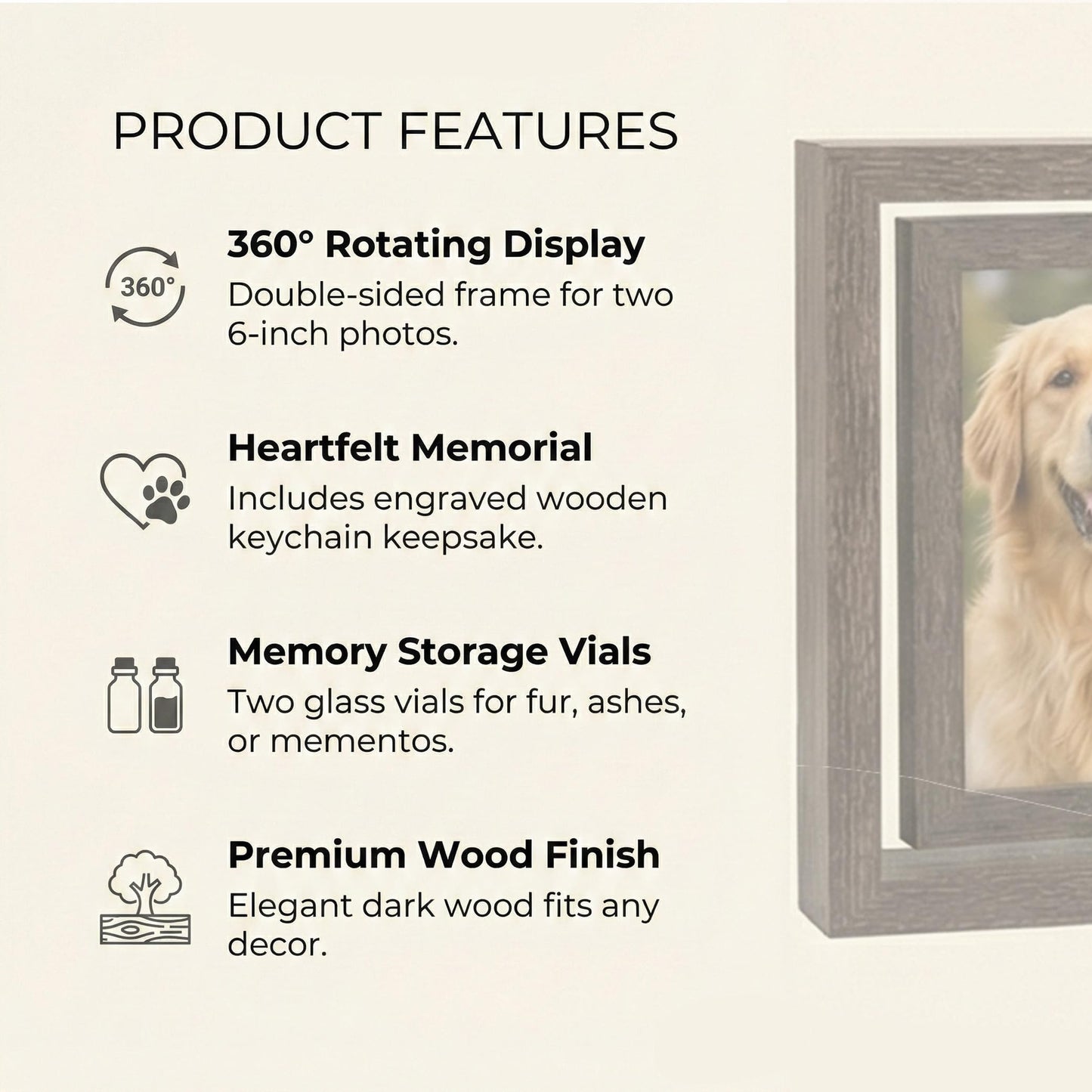 Quzovlta Dog Memorial Gifts for Loss of Dog, Pet Memorial Gifts for Dogs Cats, Rotating Wooden Picture Frame, Funeral Tribute for Beloved Dogs & Cats