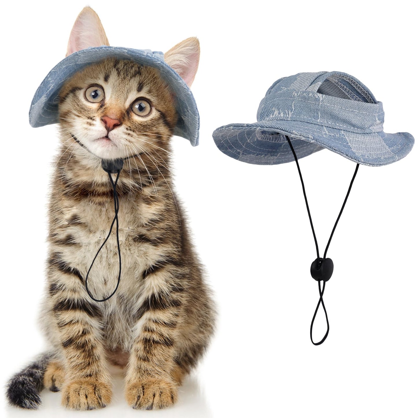 DENTRUN Cat Hats for Cats Only, Cat Cowboy Hats with Ear Holes Tiny Pets Birthday Party Costume, Cat Headwear Mini Cowboy Hat, Funny Sombrero Kitten Hat Chihuahua Beanie Cap Party Decorations