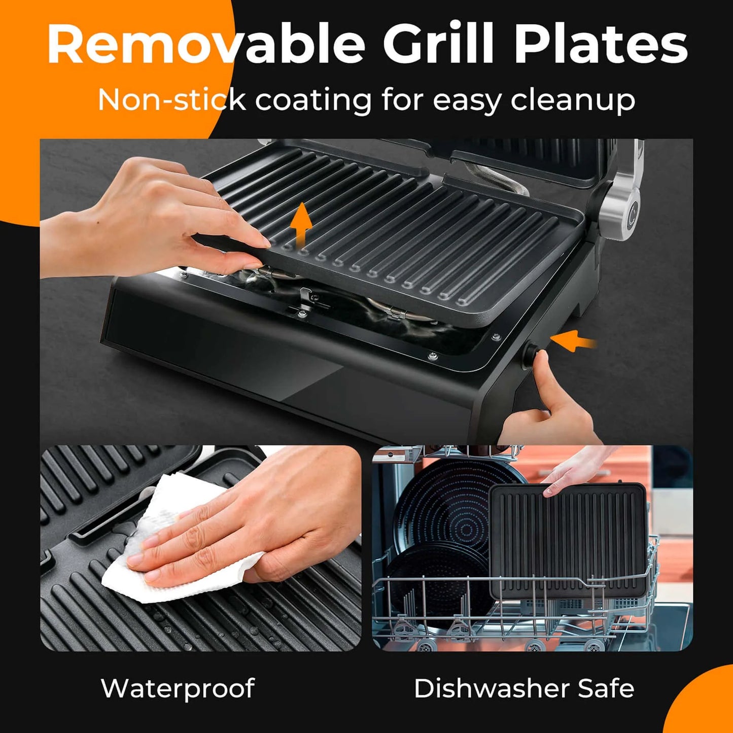 Electric Panini Press Grill Sandwich Maker with LED Display & Removable Drip Tray