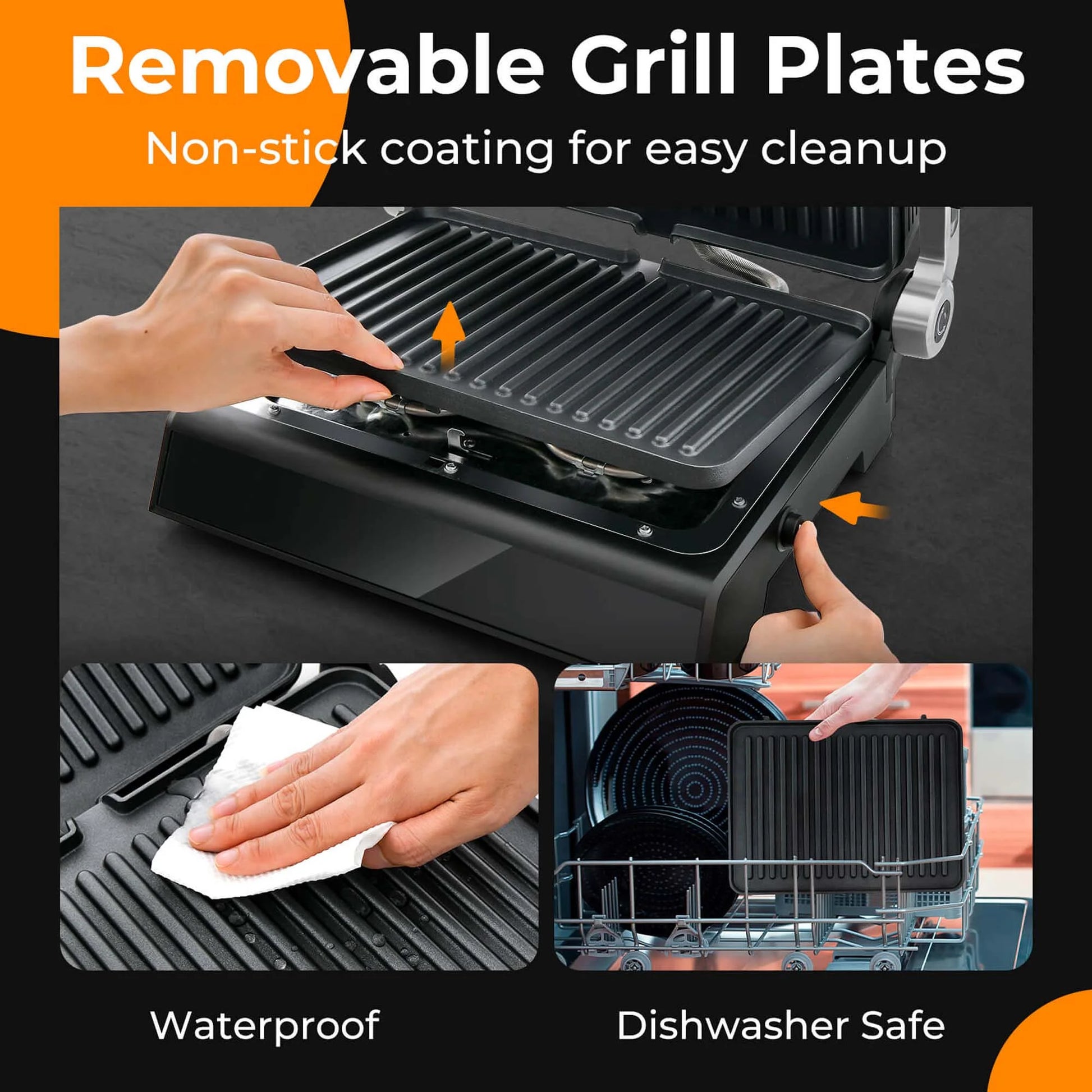 Electric Panini Press Grill Sandwich Maker with LED Display & Removable Drip Tray