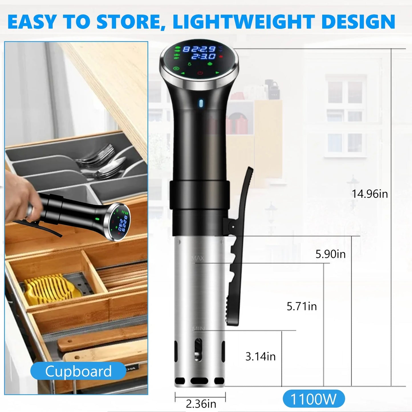 Upgraded Version Sous Vide Machines,1100W One-Touch Control Menu Precision Cooker, Waterproof Immersion Circulator with Digital Touch Screen and Accurate Temperature Time Control