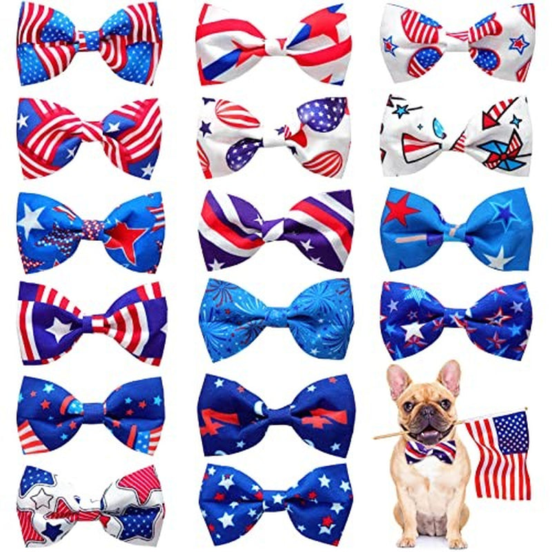 16 Pcs 4Th of July Summer Pet Bow Tie Collar Attachment, American Flag Dog Bow