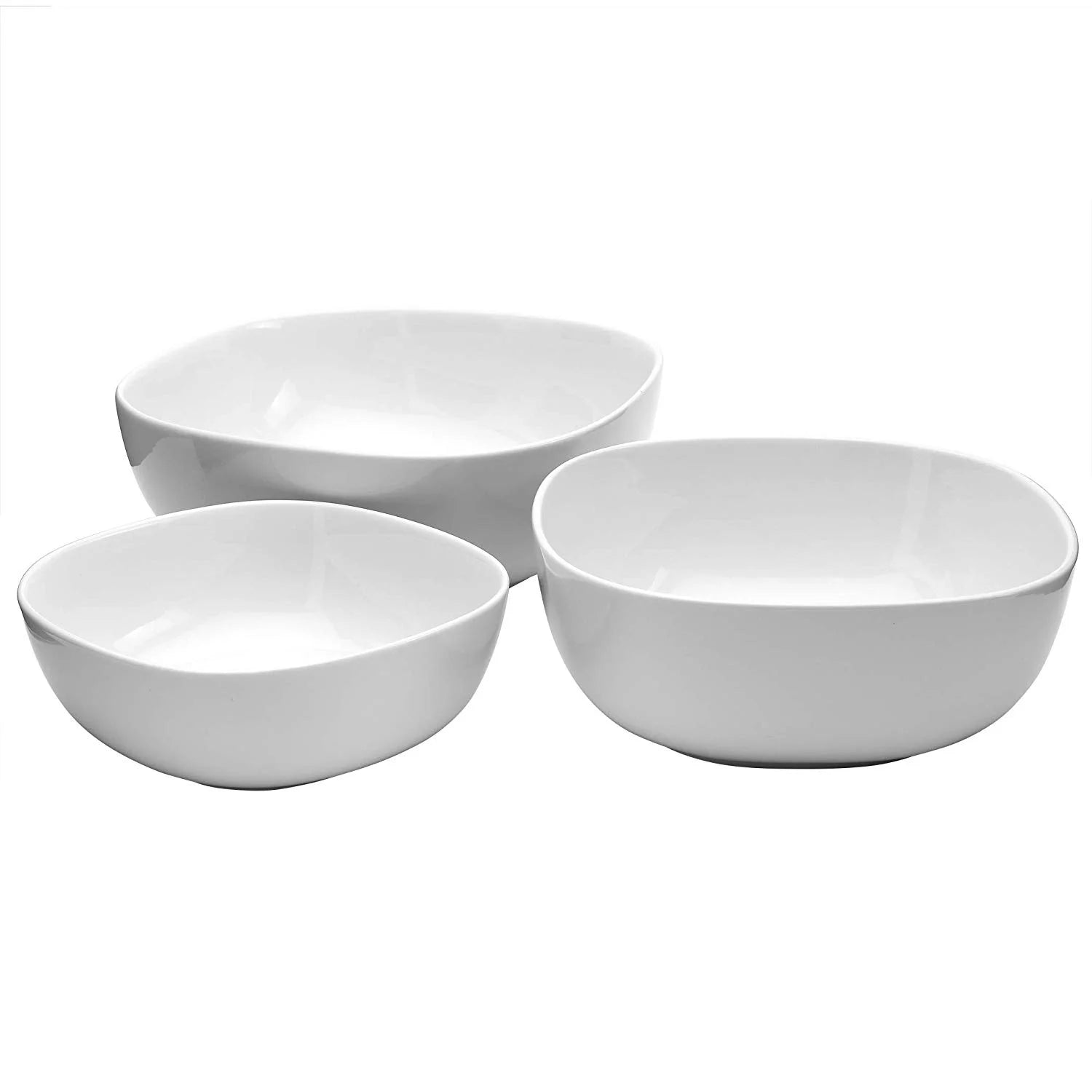 3 Piece White Soft Square Serving Bowls