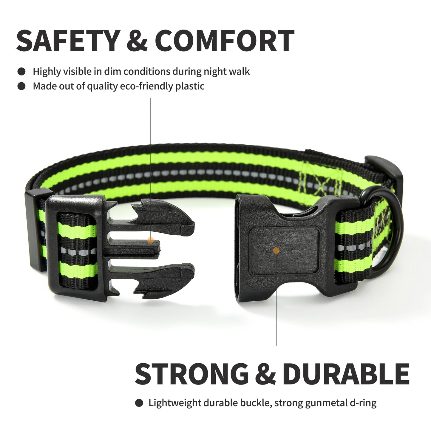 Reflective Dog Collar | Nylon Pet Collars Wiith Buckle | Light Weight Puppy Collars | Lime Green Dog Collars for Medium Dogs Lime Green