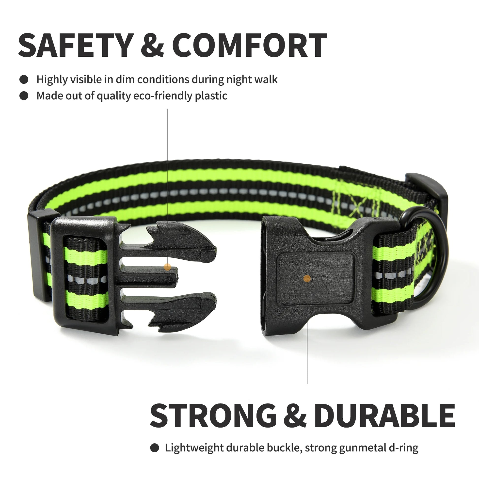 Reflective Dog Collar | Nylon Pet Collars Wiith Buckle | Light Weight Puppy Collars | Lime Green Dog Collars for Medium Dogs Lime Green